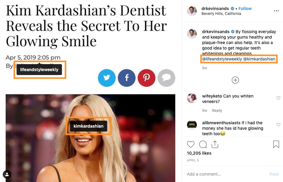 Dr. Kevin Sands credits Kim Kardashian and Life and Style Weekly in reposted Instagram content