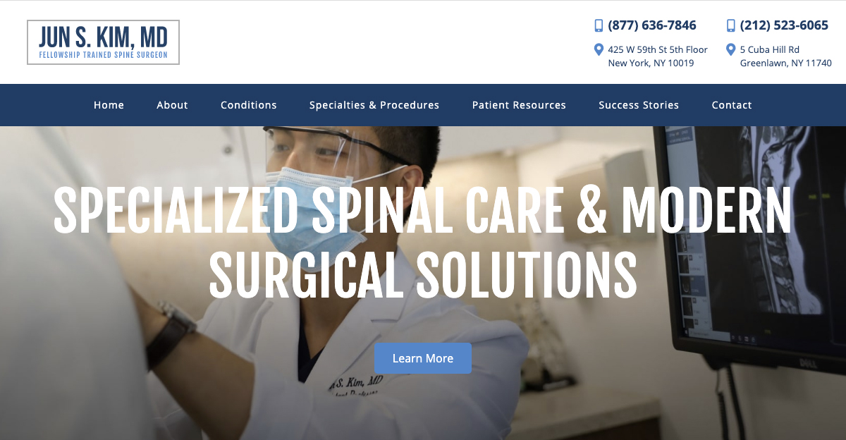Rosemont Media created a new responsive website for fellowship trained spinal surgeon Dr. Jun S. Kim