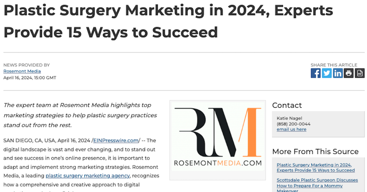 The Rosemont Media team expertly rank the top plastic surgery marketing strategies of 2024 to help practices stand out online.